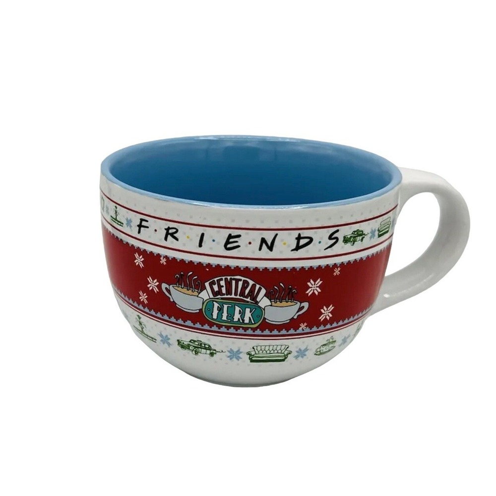 Friends Central Perk Holiday Ceramic Soup Mug Silver Buffalo Red Blue 24 oz